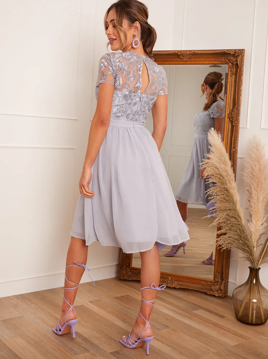 Lace Bodice Pleated Midi Dress in Blue sold by Chi Chi London product image thumbnail 4