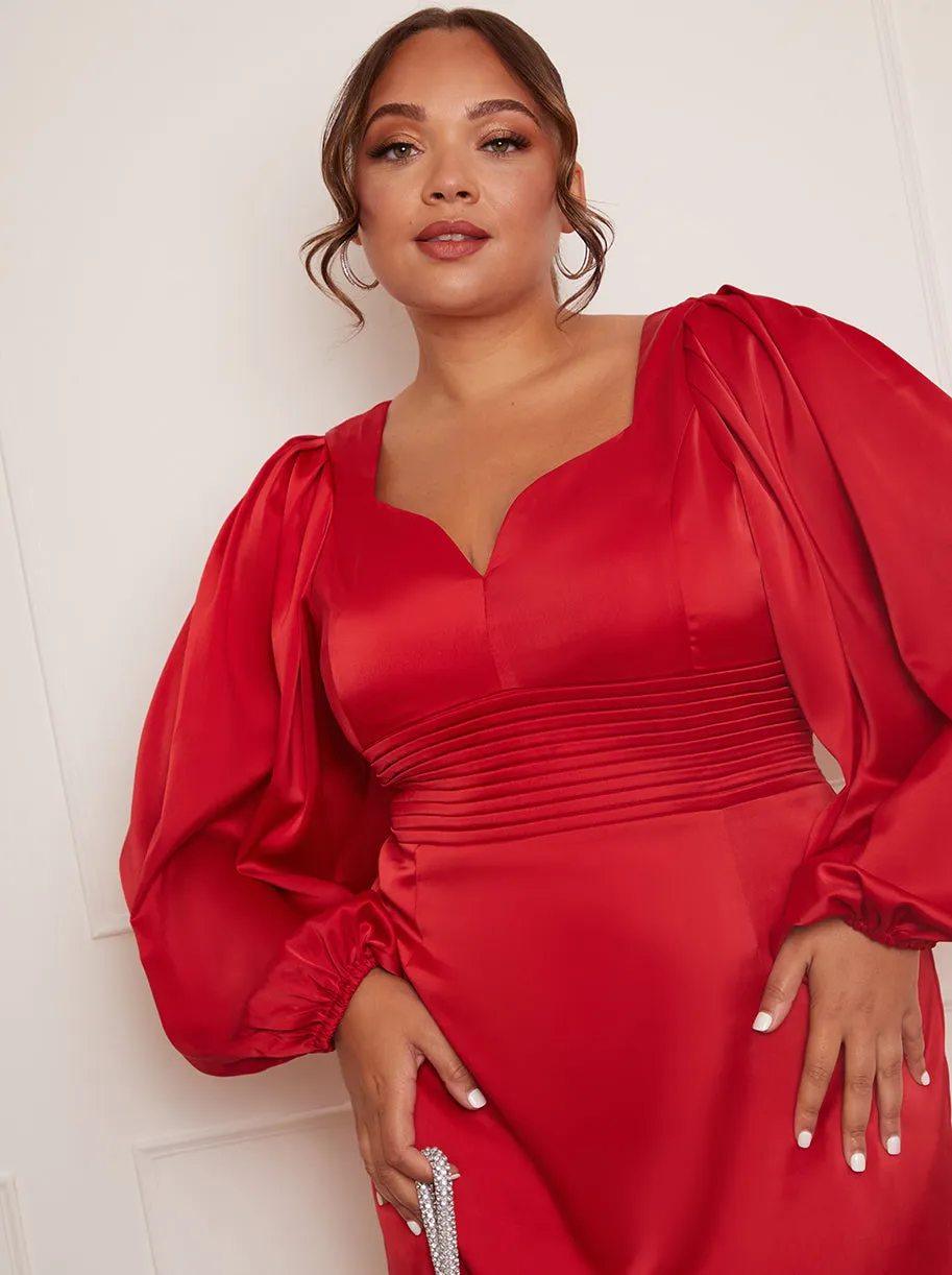 Plus Size Balloon Sleeve Plunge Bodycon Dress in Red sold by Chi Chi London product image thumbnail 3