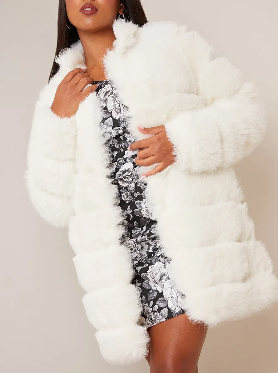 Faux Fur Stripe Longline Coat in Cream sold by Chi Chi London product image thumbnail 4