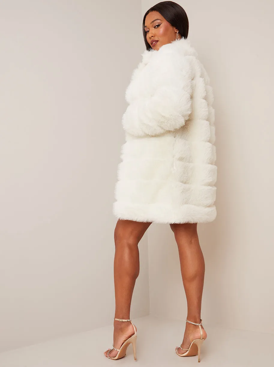 Faux Fur Stripe Longline Coat in Cream sold by Chi Chi London product image thumbnail 3