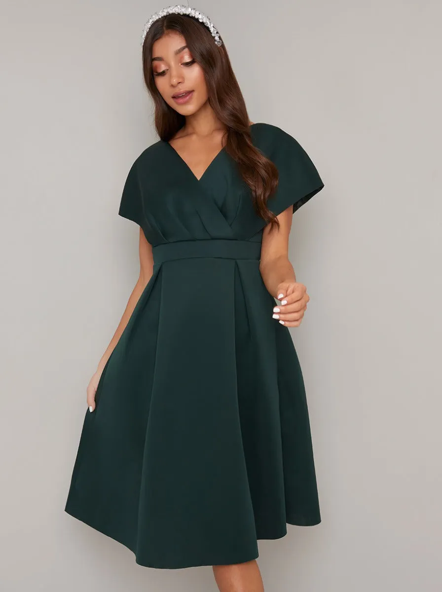 Wrap Bodice Pleat Midi Dress in Green sold by Chi Chi London product image thumbnail 3
