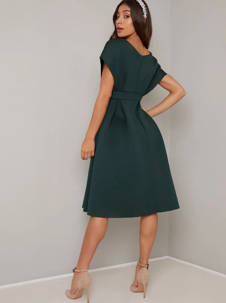 Wrap Bodice Pleat Midi Dress in Green sold by Chi Chi London product image thumbnail 4