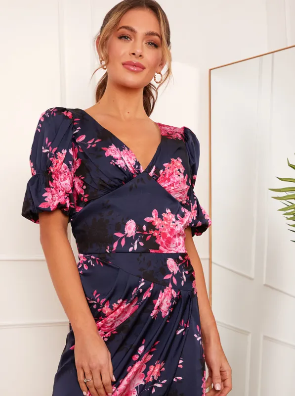 Short Sleeve Floral Printed Top in Navy sold by Chi Chi London