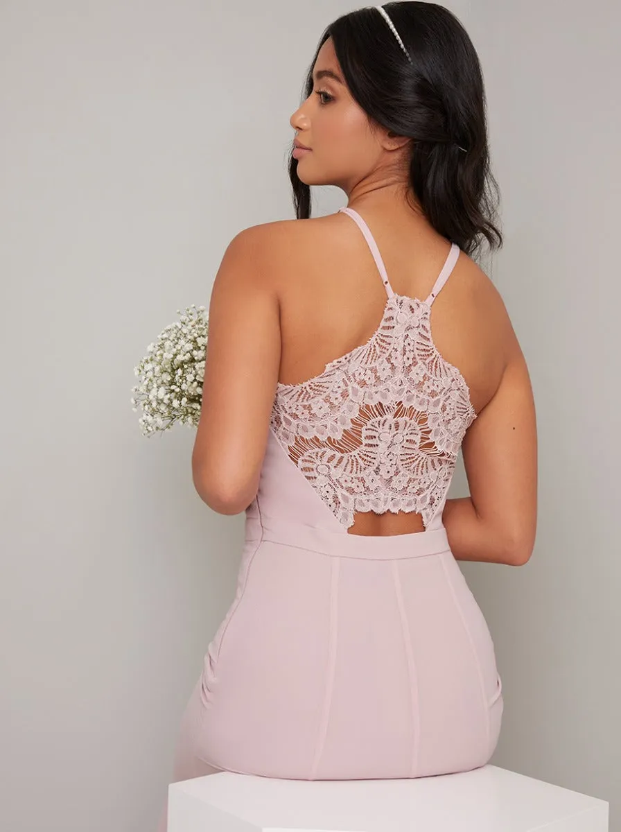 Petite Lace Back Maxi Dress in Mink sold by Chi Chi London product image thumbnail 2