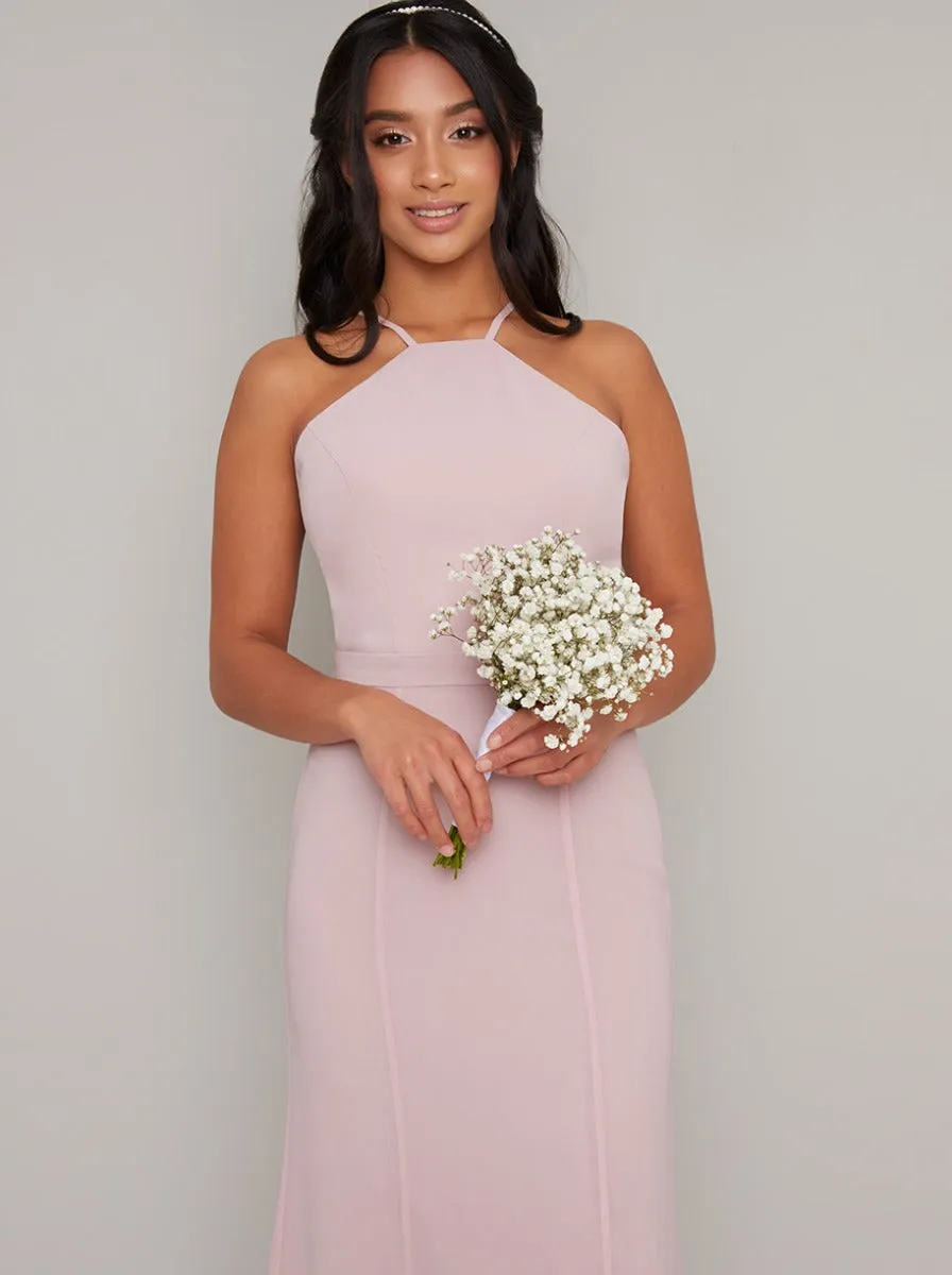 Petite Lace Back Maxi Dress in Mink sold by Chi Chi London product image thumbnail 3