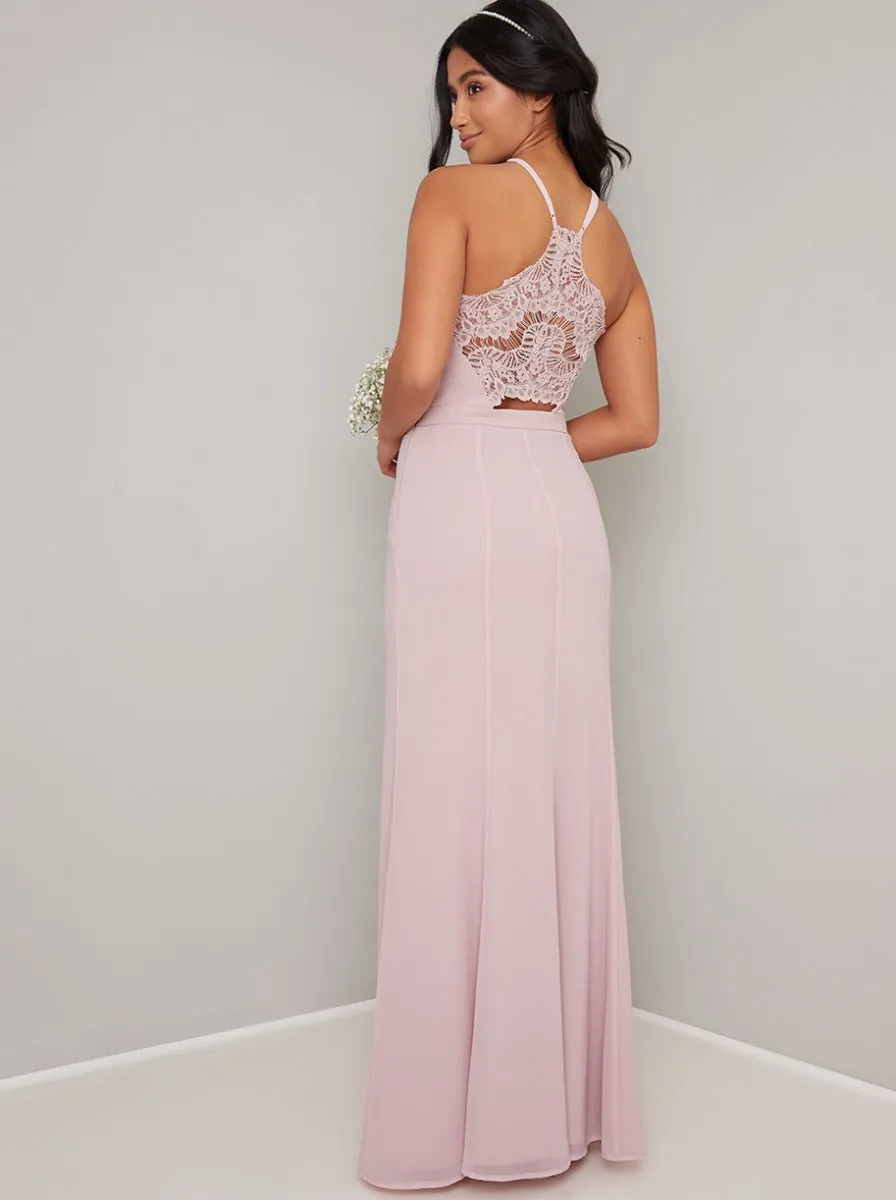 Petite Lace Back Maxi Dress in Mink sold by Chi Chi London product image thumbnail 4