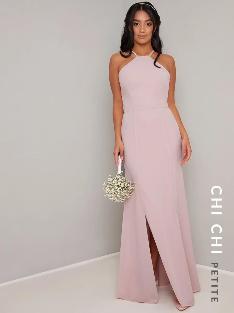 Petite Lace Back Maxi Dress in Mink sold by Chi Chi London
