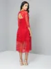 Crochet 3/4 Sleeved Midi Party Dress in Red sold by Chi Chi London