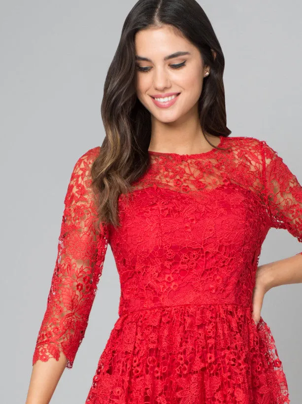Crochet 3/4 Sleeved Midi Party Dress in Red sold by Chi Chi London product image thumbnail 3