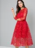 Crochet 3/4 Sleeved Midi Party Dress in Red sold by Chi Chi London