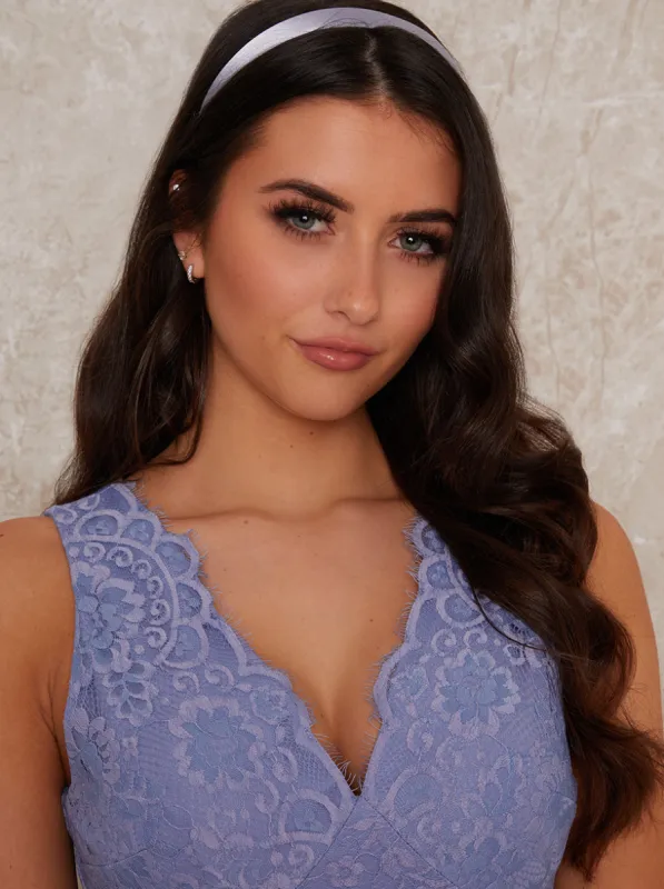Satin Headband In Blue sold by Chi Chi London
