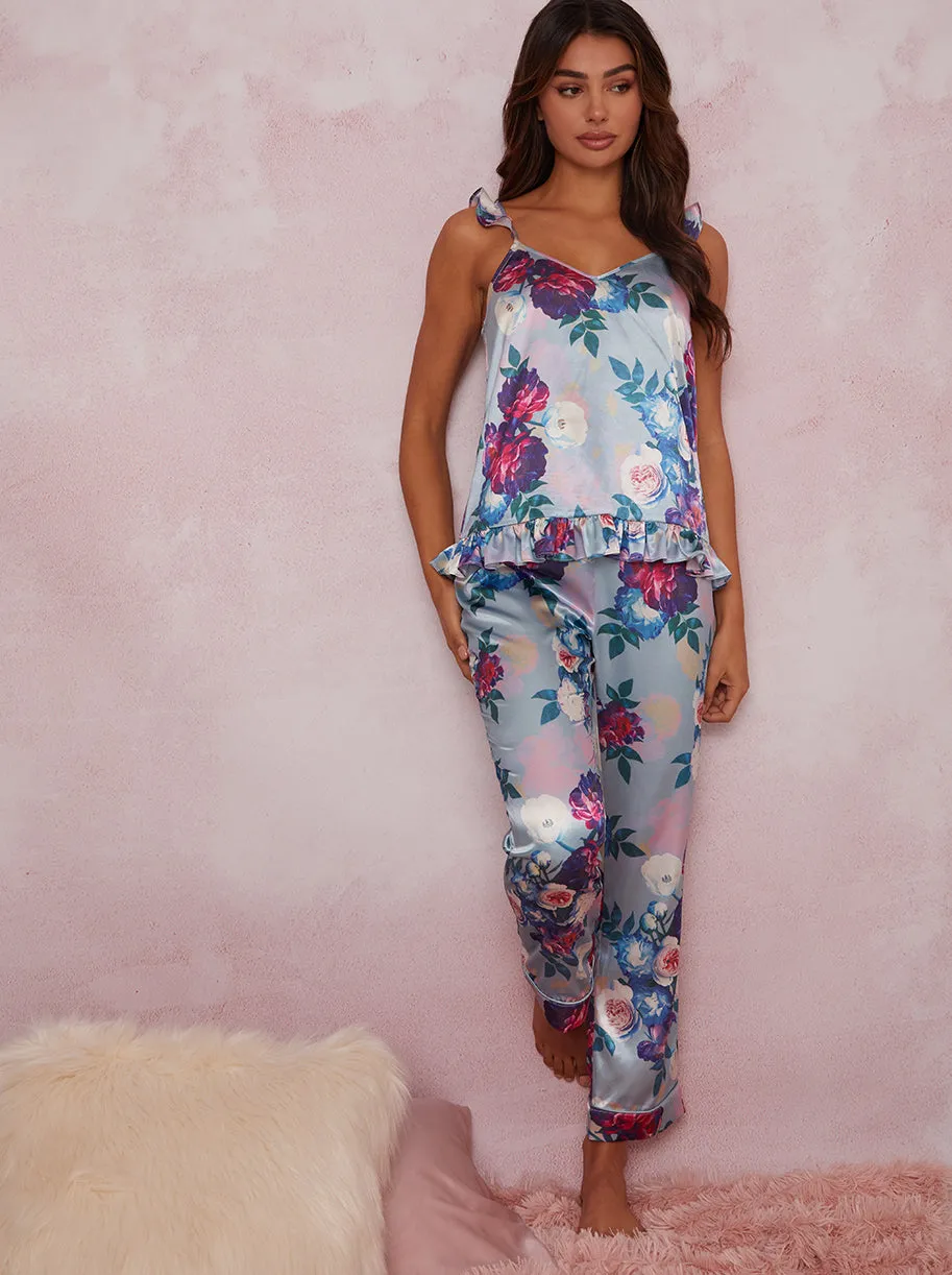 Cami Floral Pyjama Set in Blue sold by Chi Chi London product image thumbnail 4