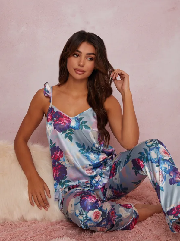 Cami Floral Pyjama Set in Blue sold by Chi Chi London