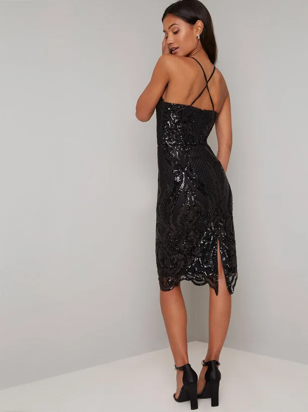 Cami Strap Sequin Overlay Midi Dress in Black sold by Chi Chi London product image thumbnail 4