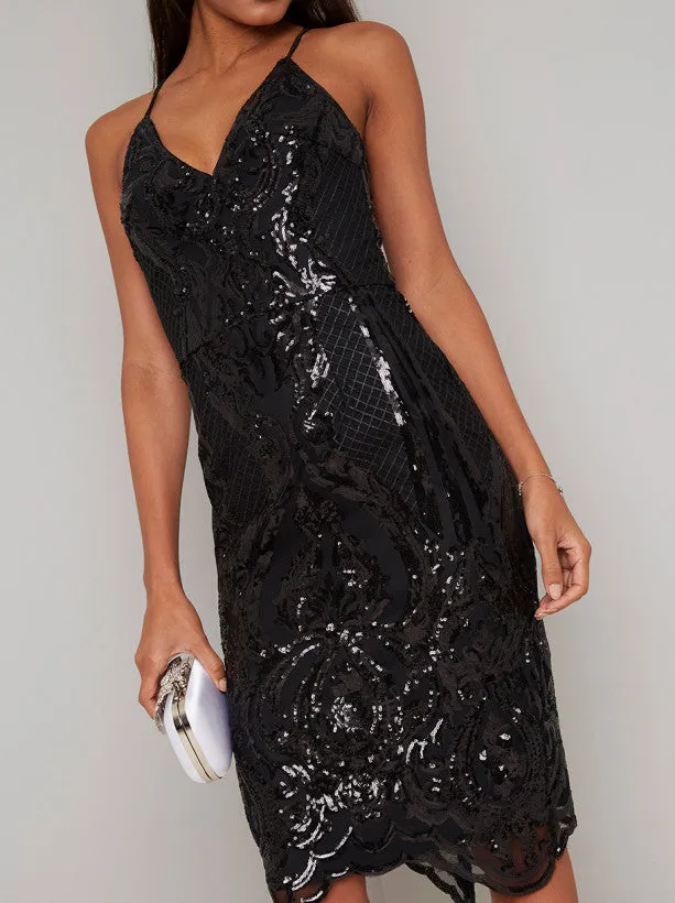 Cami Strap Sequin Overlay Midi Dress in Black sold by Chi Chi London product image thumbnail 3