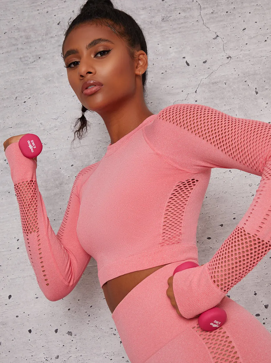 Long Sleeved Cropped Sports Top with Eyelet Design in Pink sold by Chi Chi London product image thumbnail 3