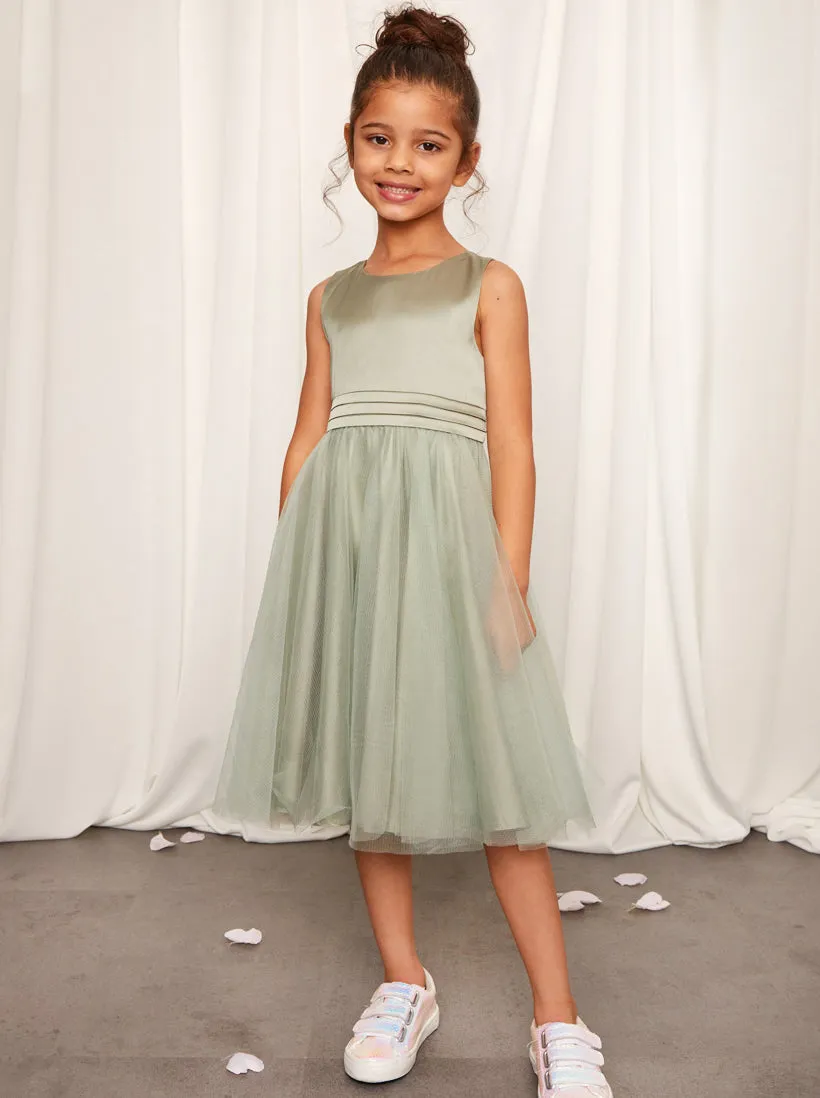 Younger Girls Sleeveless Tulle Midi Dress in Sage sold by Chi Chi London product image thumbnail 2