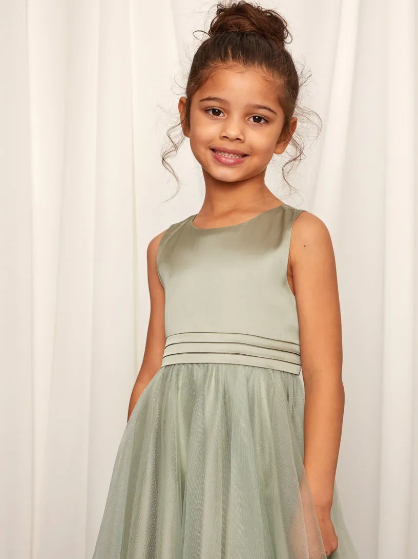 Younger Girls Sleeveless Tulle Midi Dress in Sage sold by Chi Chi London