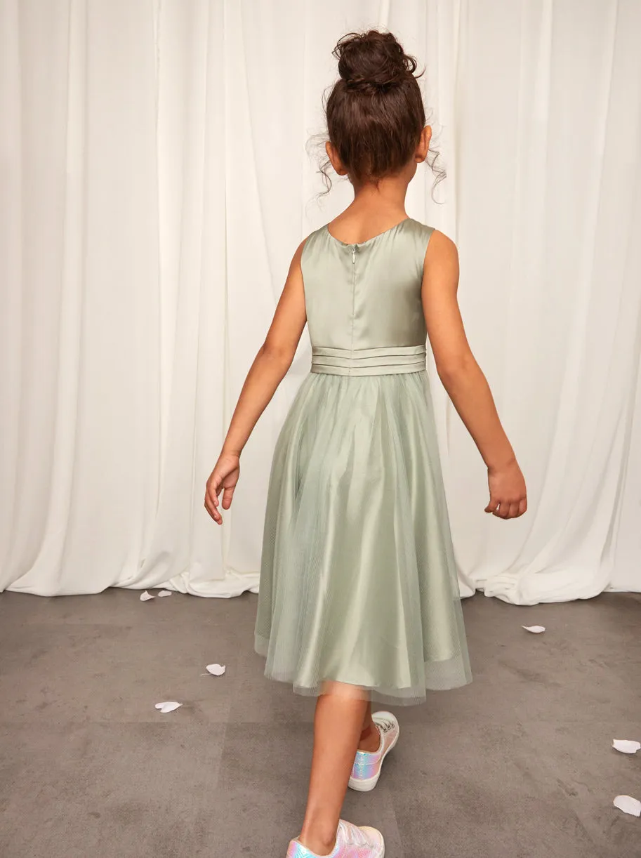 Younger Girls Sleeveless Tulle Midi Dress in Sage sold by Chi Chi London product image thumbnail 4