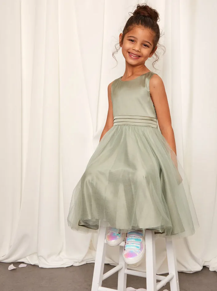 Younger Girls Sleeveless Tulle Midi Dress in Sage sold by Chi Chi London product image thumbnail 3