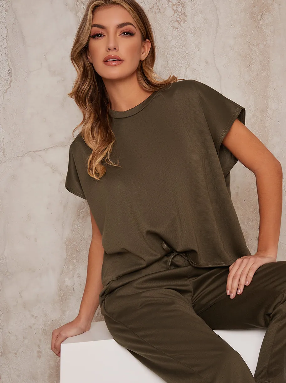 T-Shirt Short Sleeved Crop Lounge Set in Green sold by Chi Chi London product image thumbnail 2