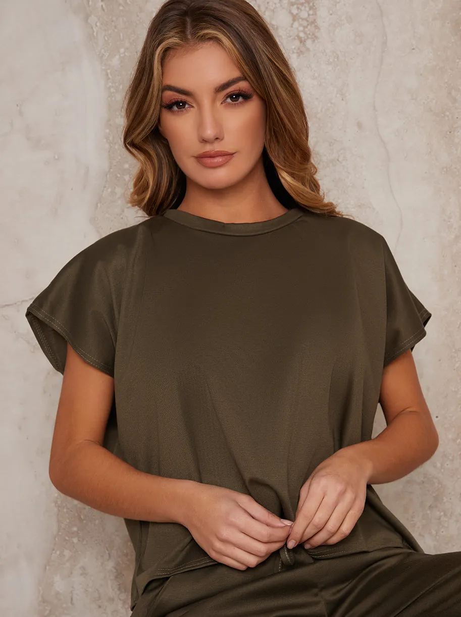 T-Shirt Short Sleeved Crop Lounge Set in Green sold by Chi Chi London product image thumbnail 3