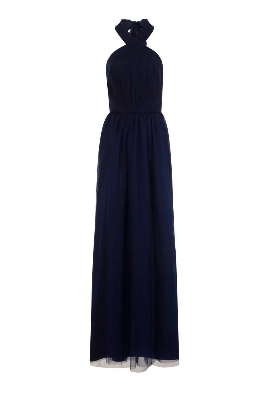 Halter Neck Ruched Maxi Dress in Navy sold by Chi Chi London