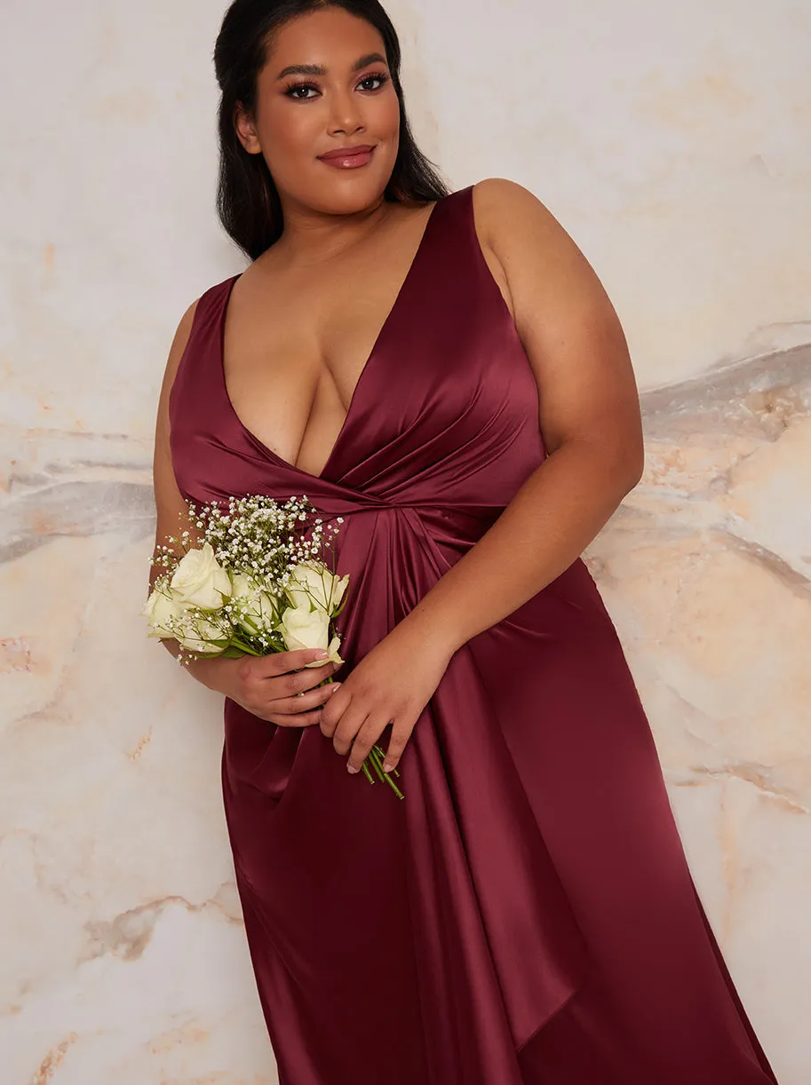 Plus Size Satin Wrap Maxi Dress in Berry sold by Chi Chi London product image thumbnail 2
