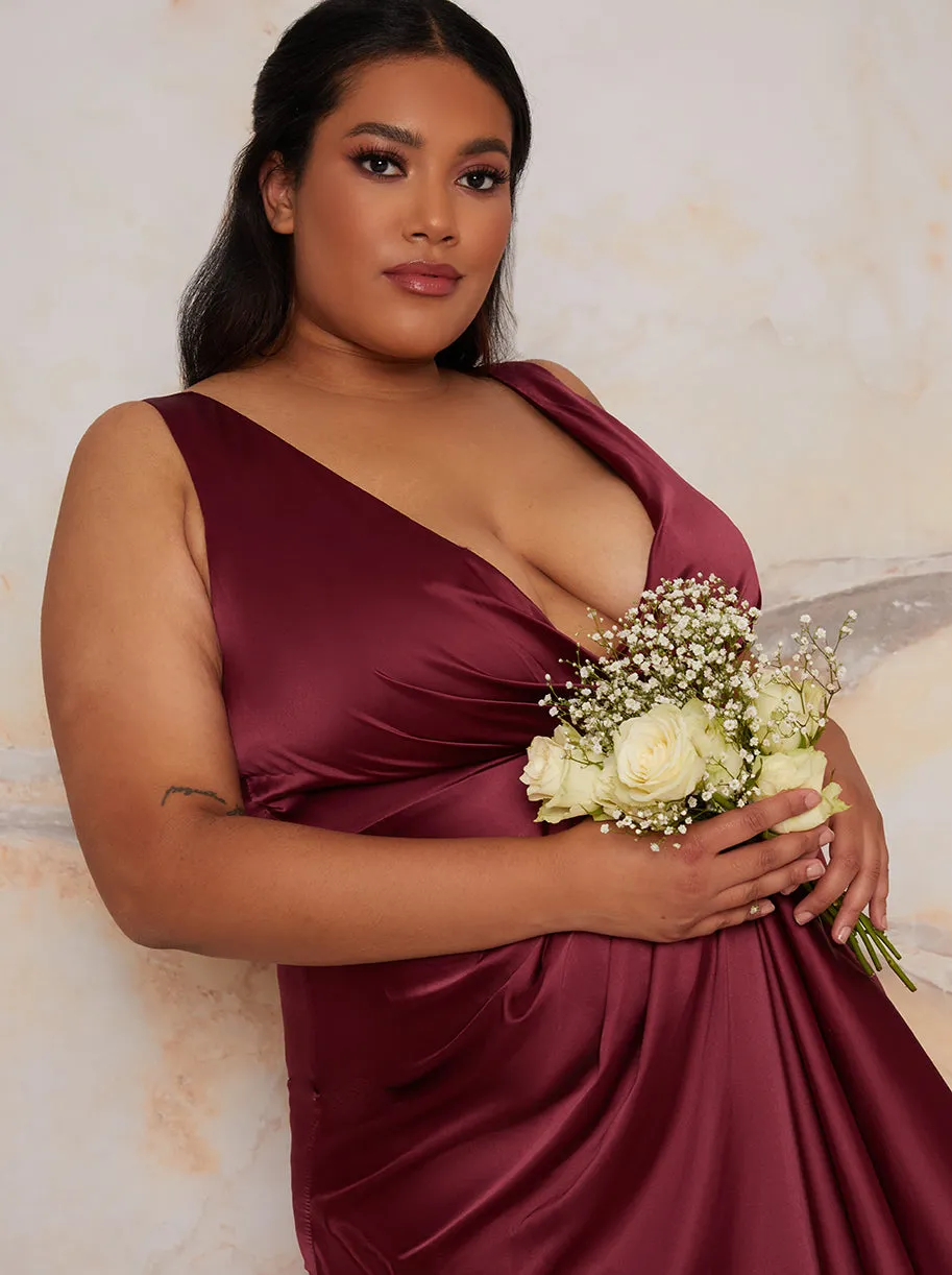 Plus Size Satin Wrap Maxi Dress in Berry sold by Chi Chi London product image thumbnail 3