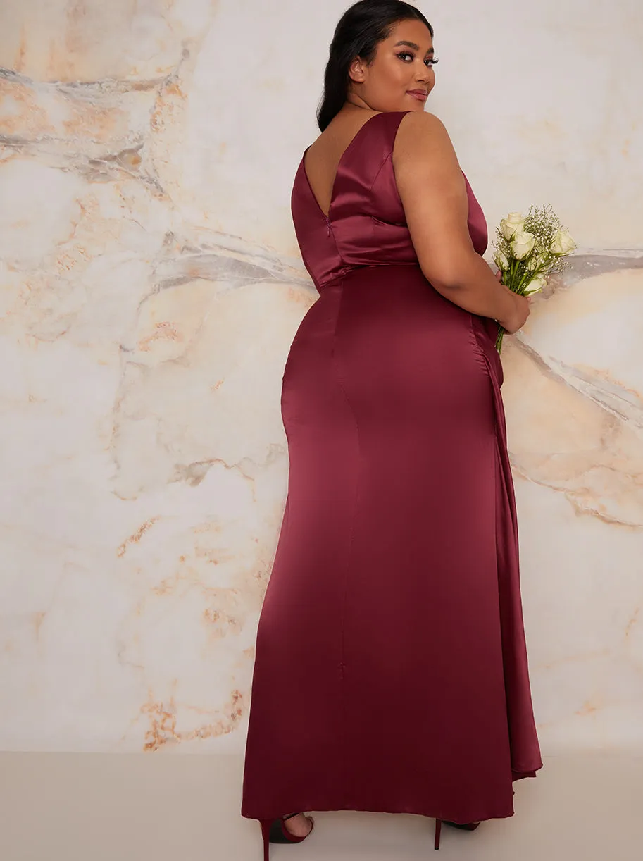 Plus Size Satin Wrap Maxi Dress in Berry sold by Chi Chi London product image thumbnail 4
