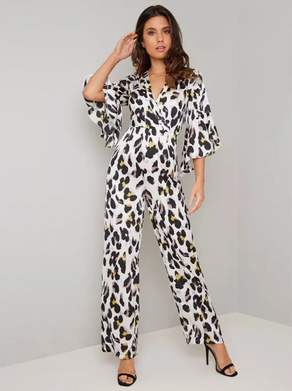 Animal Print Wide Leg Jumpsuit in White sold by Chi Chi London