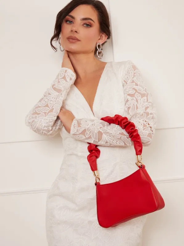 Ruched Detail Shoulder Bag in Red sold by Chi Chi London