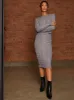 All-Over Cable Knit Midi Skirt in Grey sold by Chi Chi London