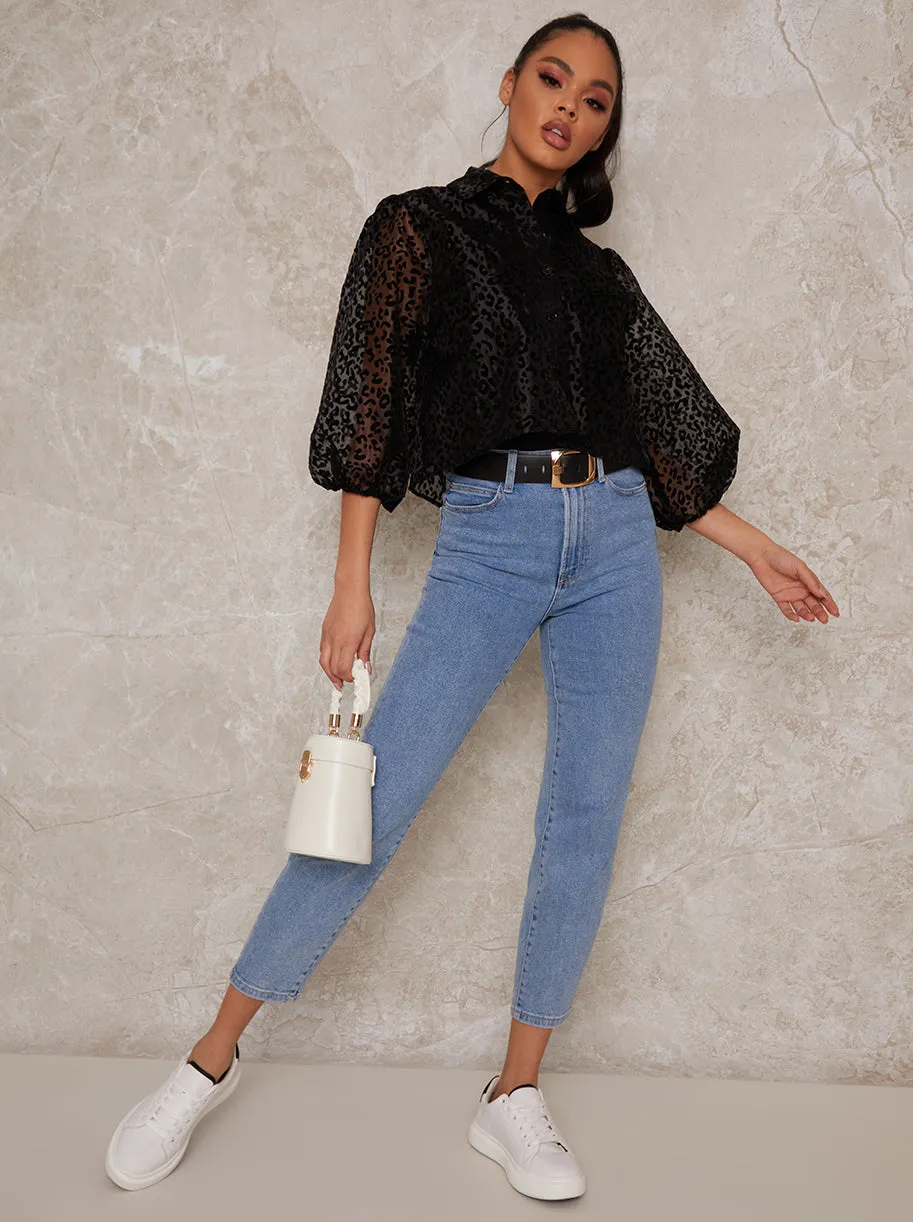 Balloon Sleeve Spot Print Blouse Top in Black sold by Chi Chi London product image thumbnail 2