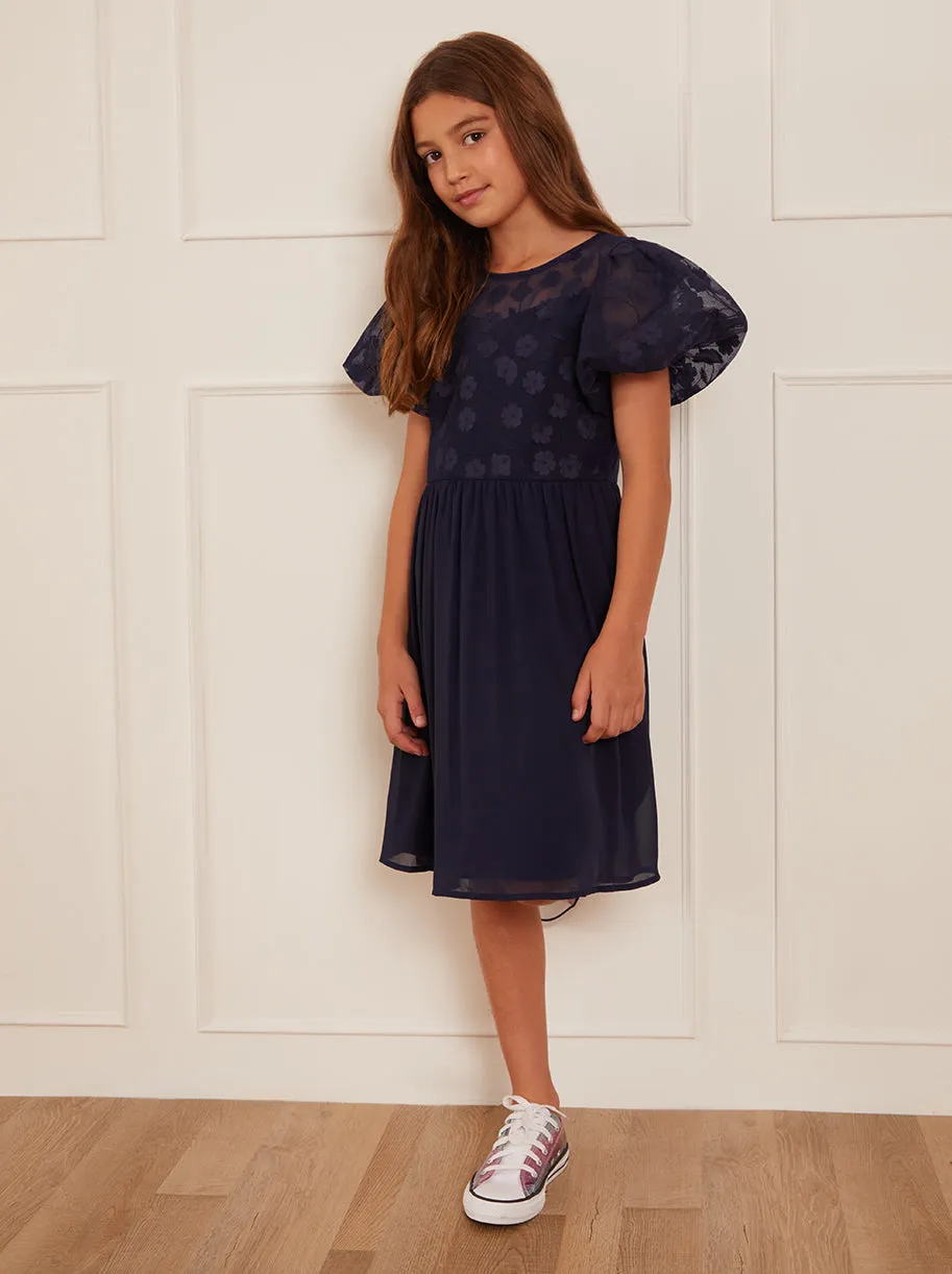 Older Girls Puff Sleeve Midi Dress in Navy sold by Chi Chi London product image thumbnail 3