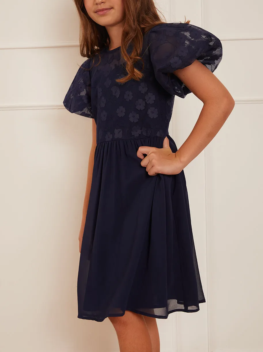 Older Girls Puff Sleeve Midi Dress in Navy sold by Chi Chi London product image thumbnail 4