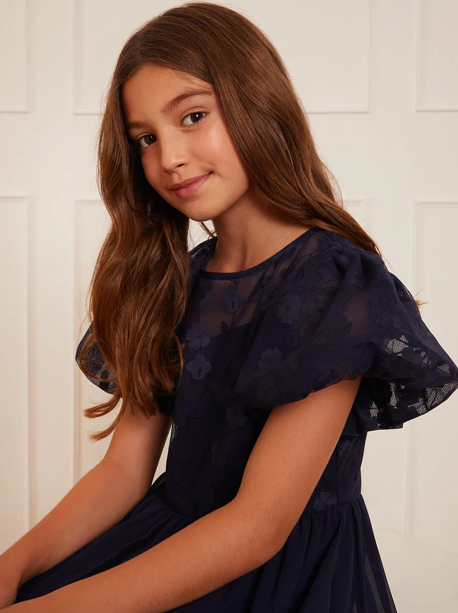 Older Girls Puff Sleeve Midi Dress in Navy sold by Chi Chi London product image thumbnail 2