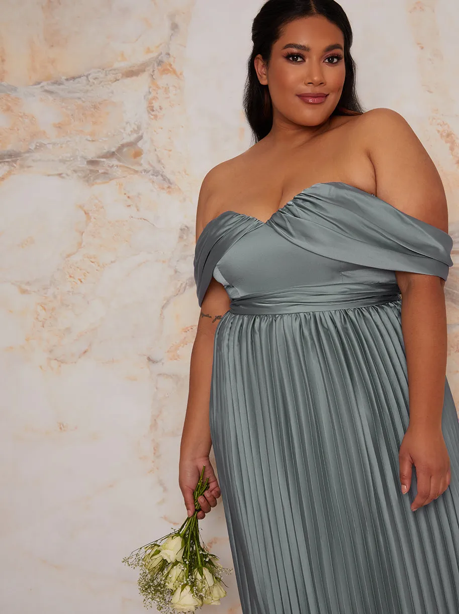 Plus Size Bardot Pleated Maxi Dress in Green sold by Chi Chi London product image thumbnail 2