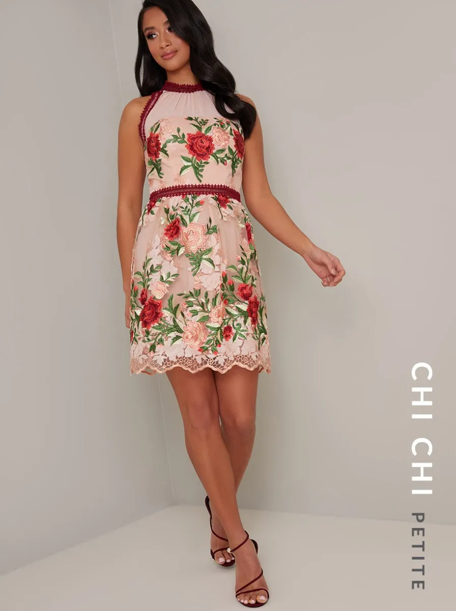 Petite Halter Neck Lace Mini Dress in Pink sold by Chi Chi London product image thumbnail 2