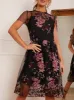 Floral Embroidered Overlay Midi Dress in Black sold by Chi Chi London