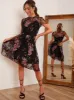 Floral Embroidered Overlay Midi Dress in Black sold by Chi Chi London