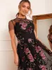Floral Embroidered Overlay Midi Dress in Black sold by Chi Chi London