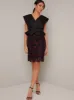 Wrap Style Bodice Peplum Lace Midi Dress in Black sold by Chi Chi London