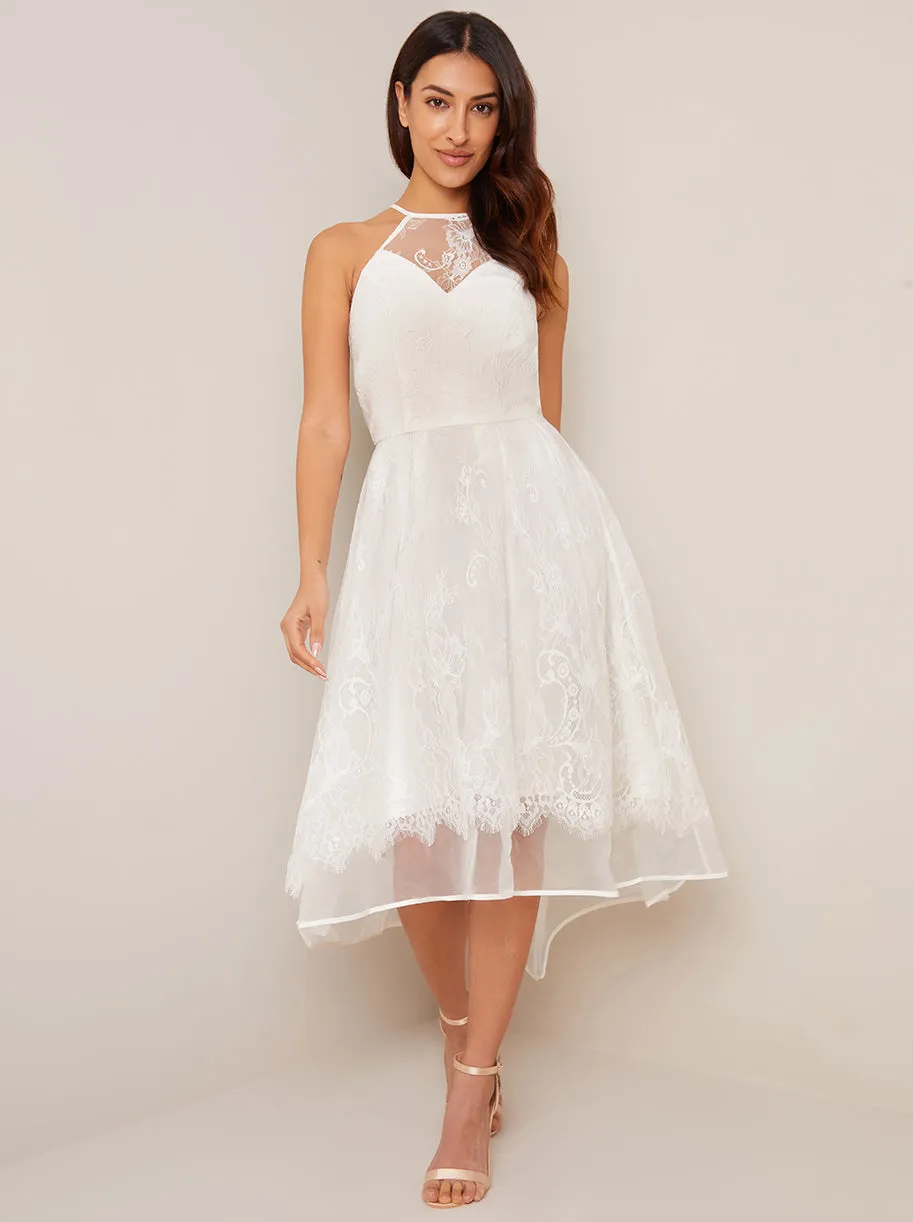 High Neck Lace Embroidered Dress in White sold by Chi Chi London