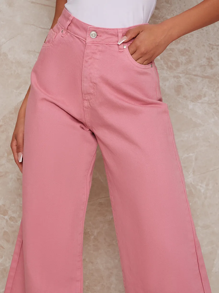 High Waisted Wide Leg Denim Jeans in Pink sold by Chi Chi London product image thumbnail 4