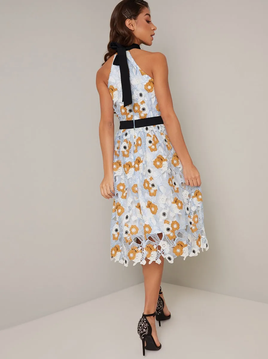 Halter Neck Crochet Lace Style Midi Dress in Blue sold by Chi Chi London product image thumbnail 3