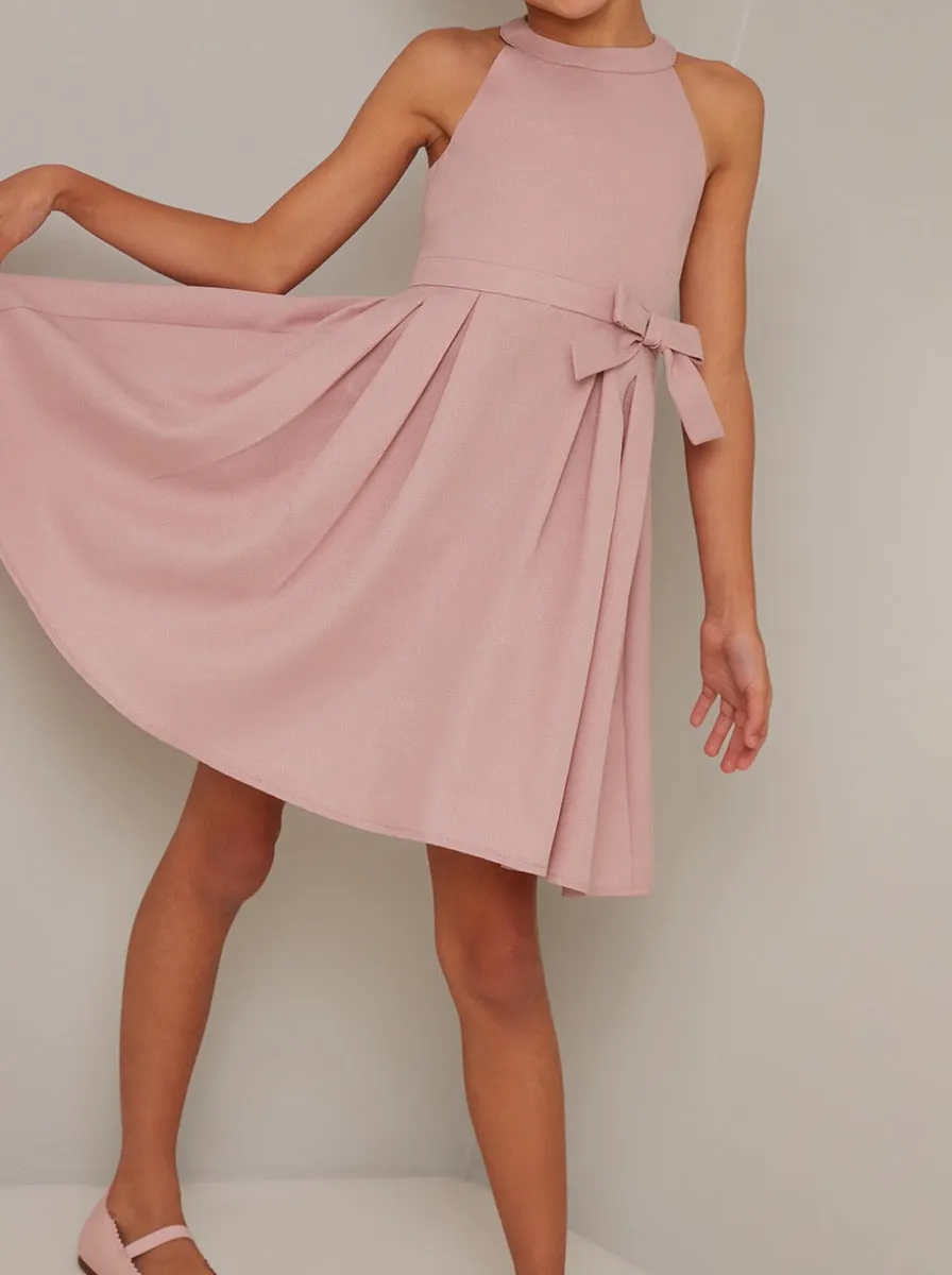 Girls Bow Detail Pleat Midi Dress In Mink sold by Chi Chi London product image thumbnail 4