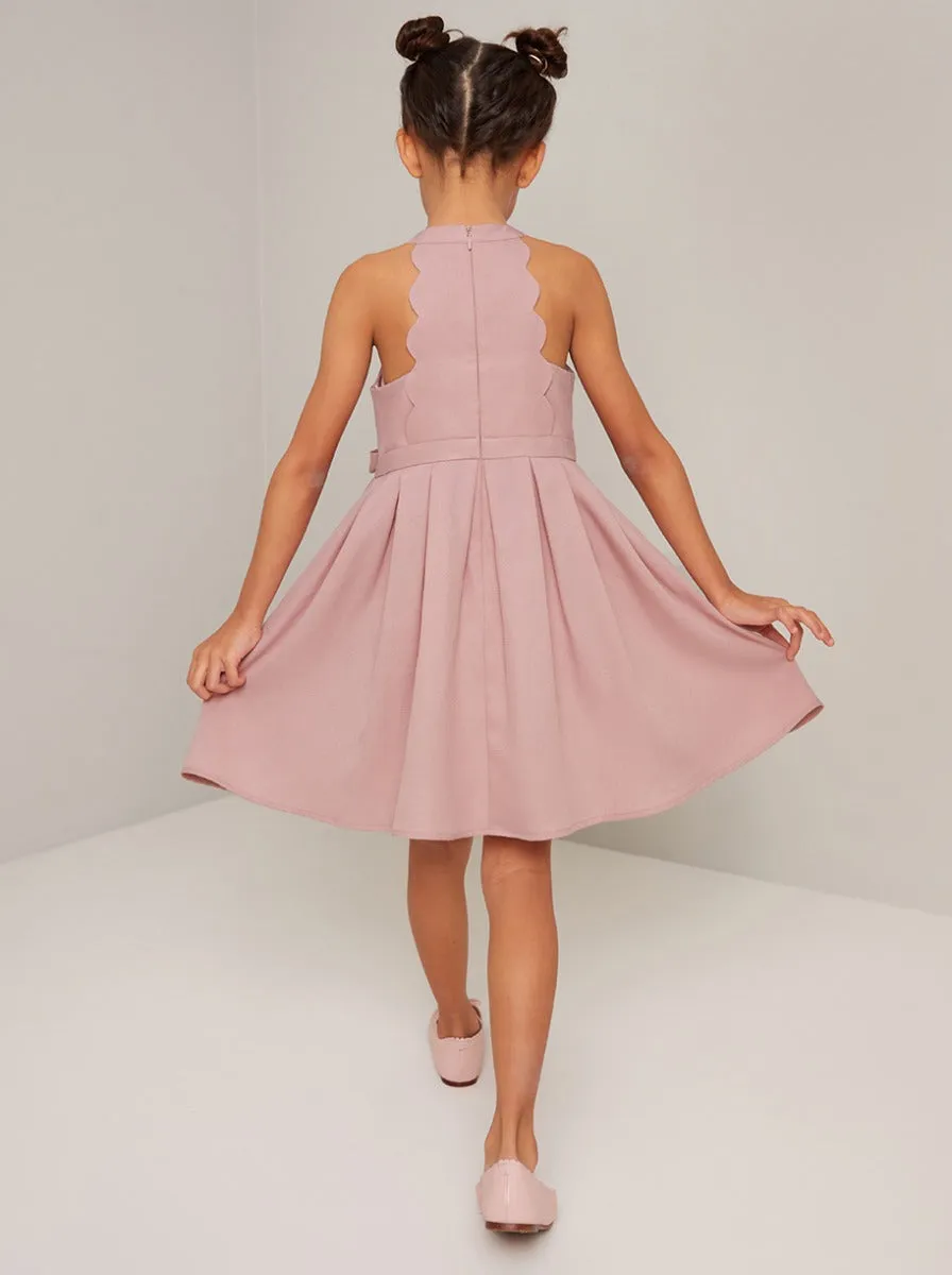 Girls Bow Detail Pleat Midi Dress In Mink sold by Chi Chi London product image thumbnail 2