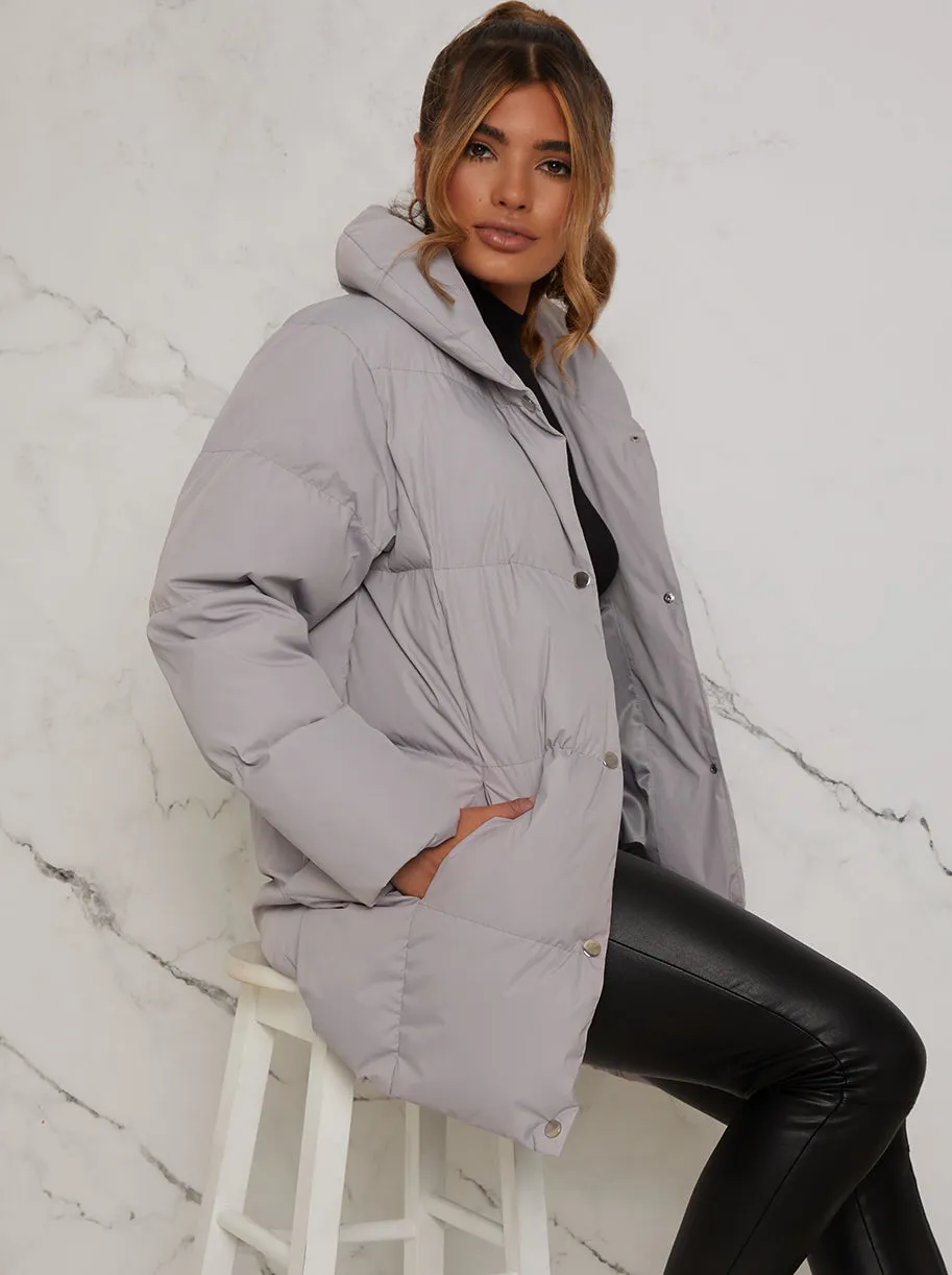 Padded Puffer Coat in Grey sold by Chi Chi London product image thumbnail 3