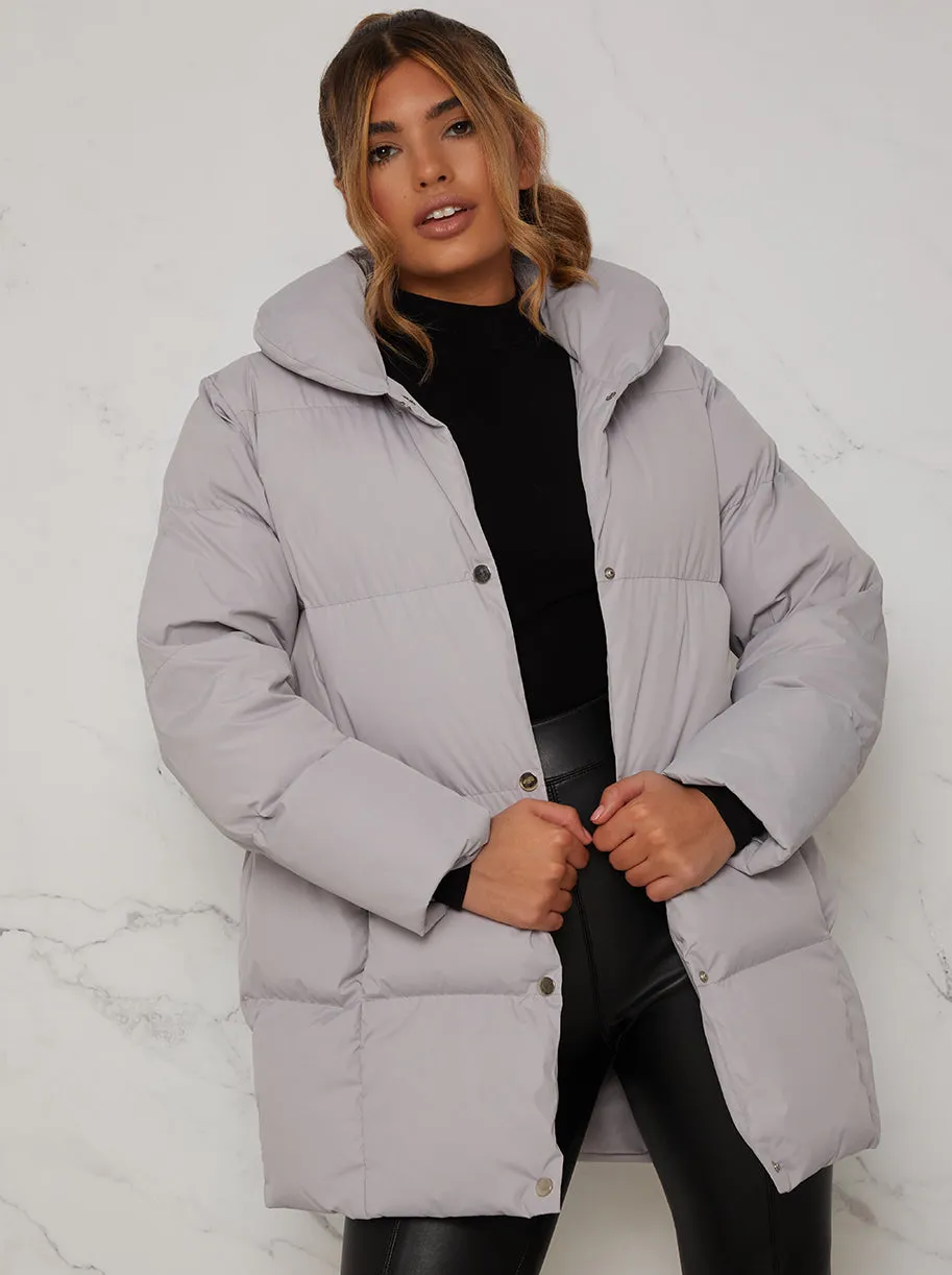 Padded Puffer Coat in Grey sold by Chi Chi London